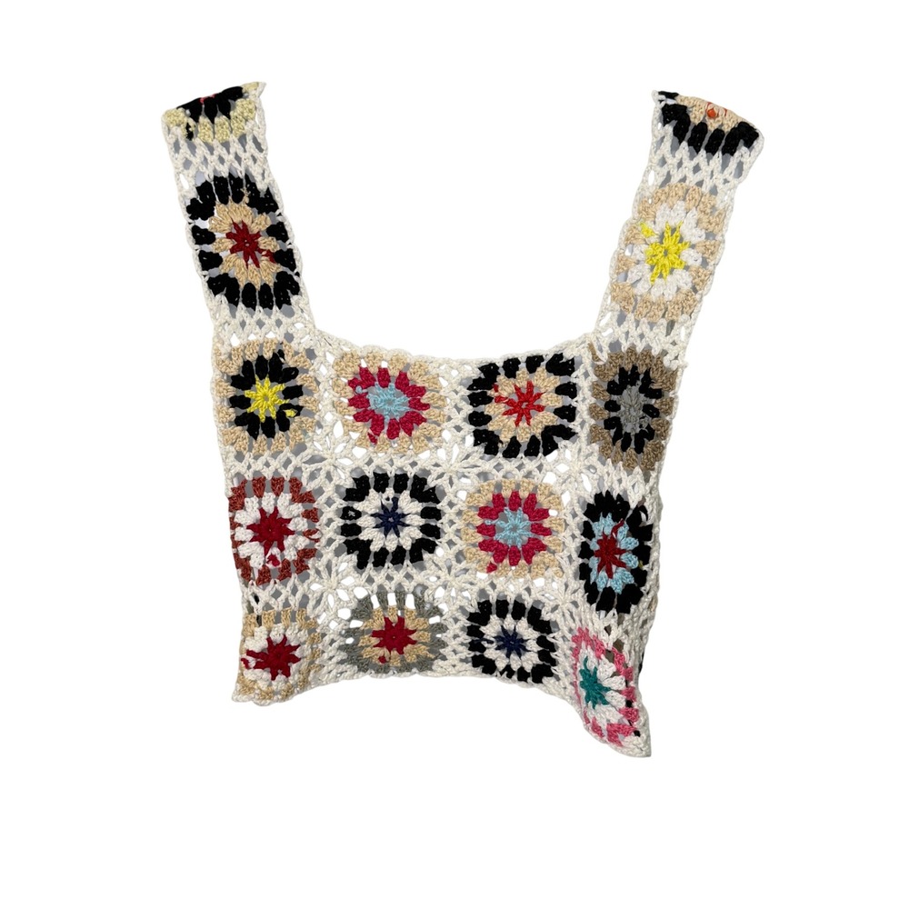Unbranded Crochet Crop Top Women Medium Multi-Color Granny Square Boho Festival - Picture 3 of 4